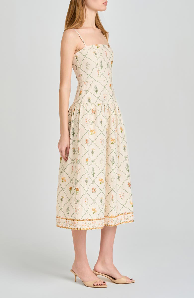 WAYF Juliet Print Linen Blend Midi Sundress, Alternate, color, Ivory Botanical