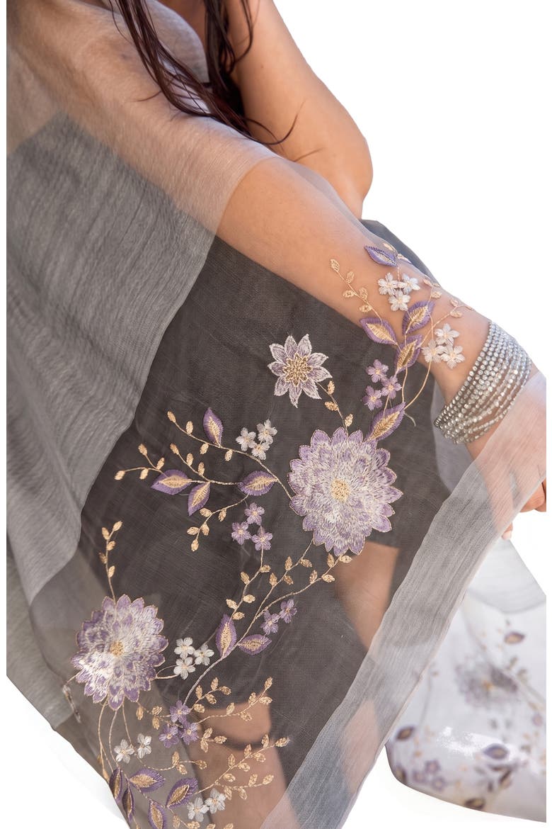 Floral Embroidered Scarf, Alternate, color, GREY