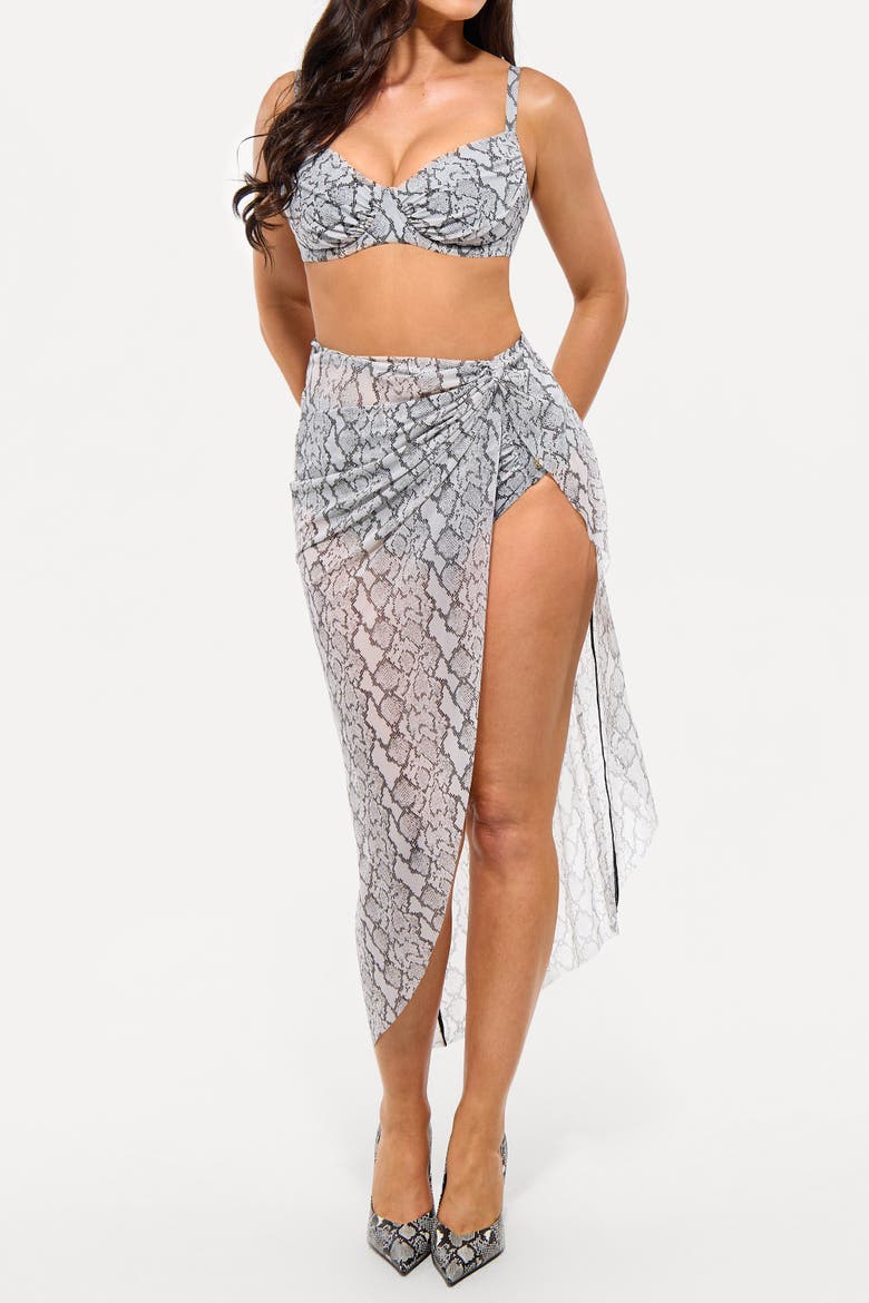 Resort Swimwear Mesh Asymmetrical Sarong Coverup, Alternate, color, White Snake