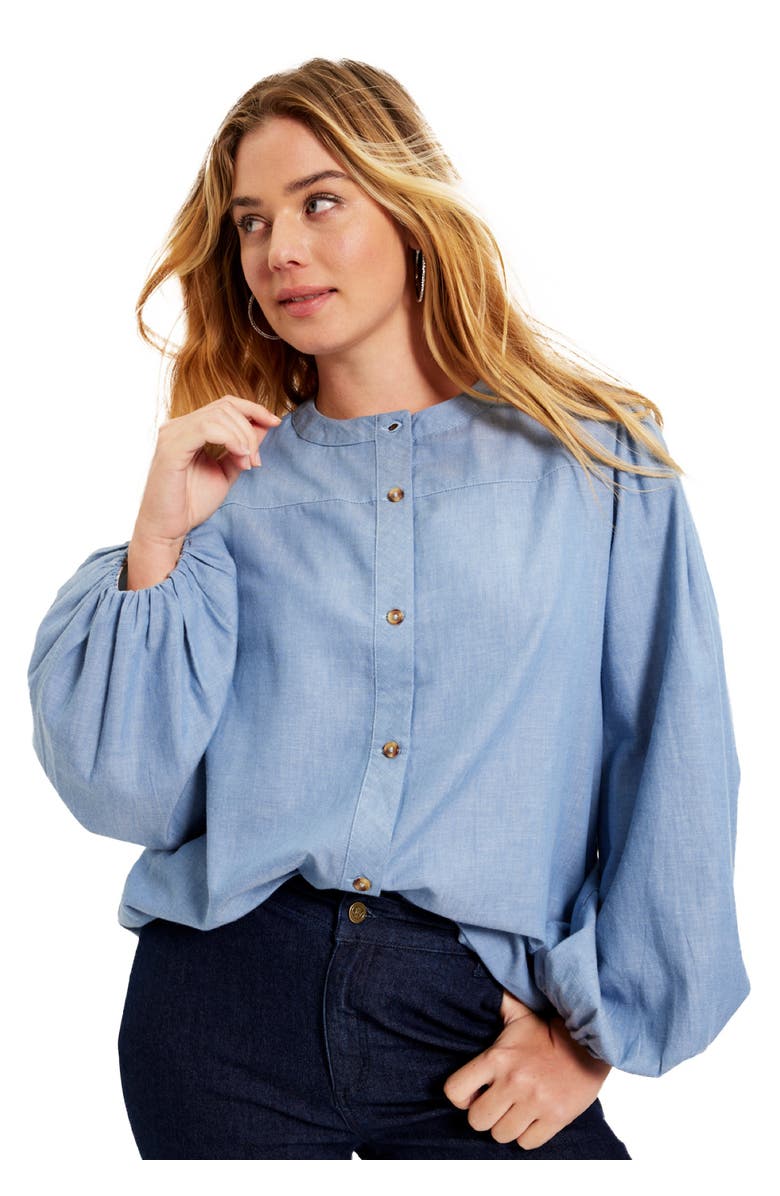 June + Vie Puff Sleeve Chambray Jacket, Main, color, Light Wash