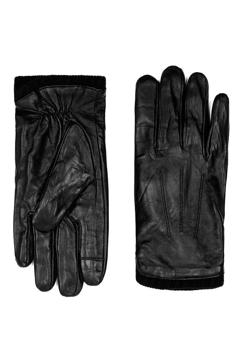 Leather Gloves, Main, color, BLACK