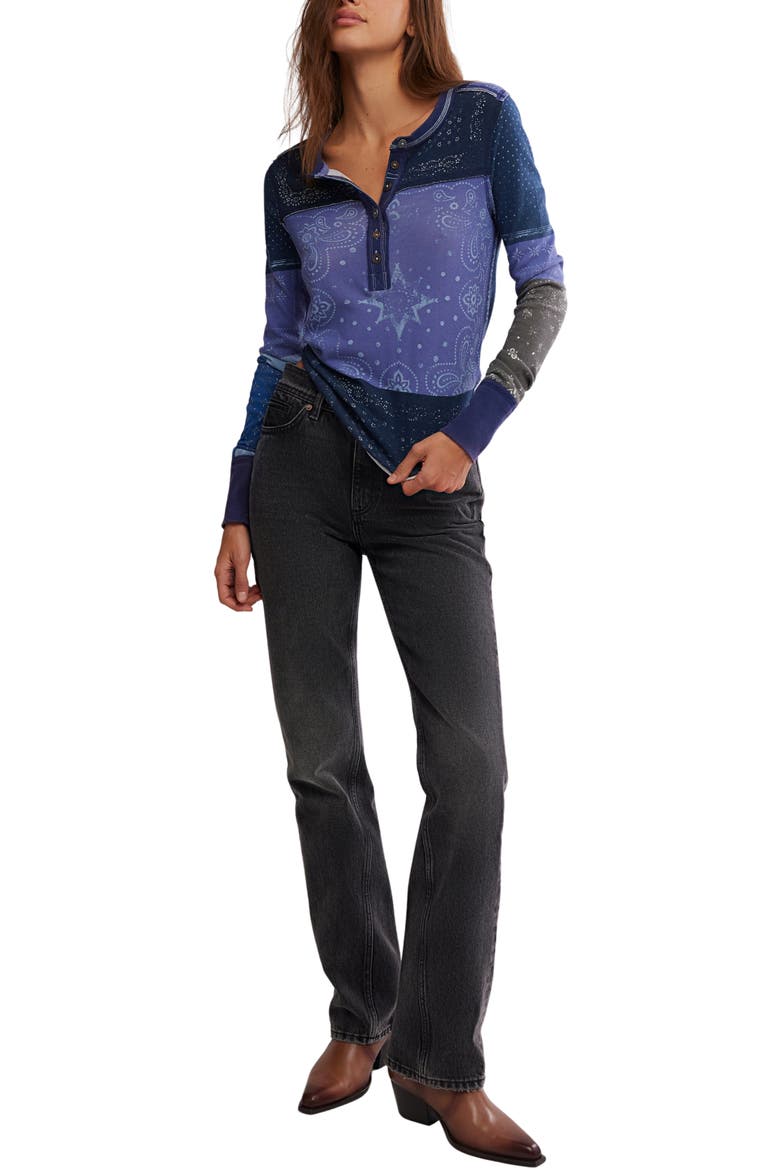 Indie Patchwork Print Cotton T-Shirt, Alternate, color, INDIGO COMBO