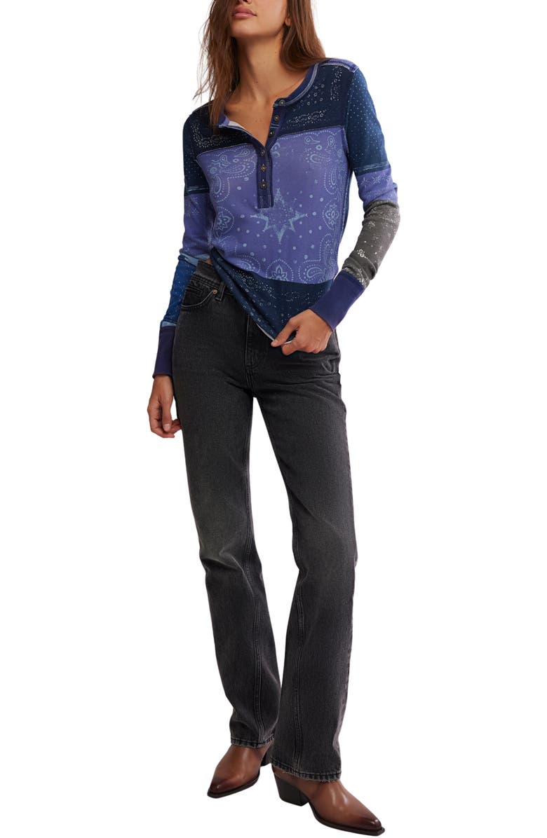 Free People Indie Patchwork Print Cotton T-Shirt, Alternate, color, Indigo Combo