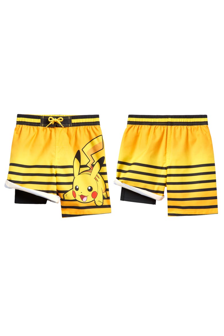 Swimwear Swim Trunks, Alternate, color, Pikachu Yellow Black