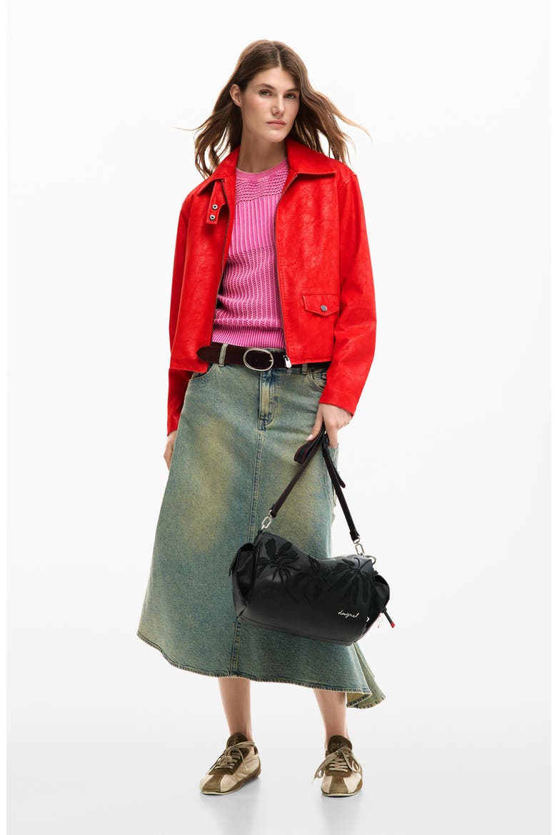 Faux Leather Jacket, Alternate, color, RED