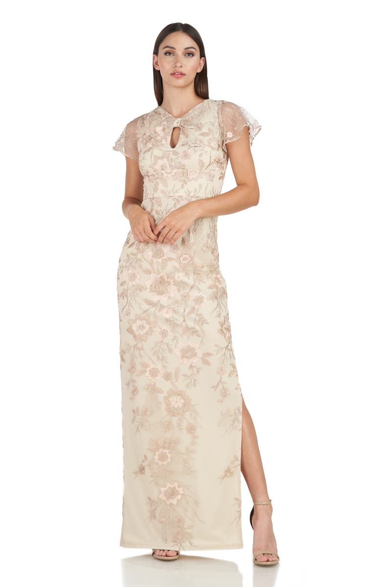 JS Collections Jorden Bow Embroidered Column Gown, Alternate, color, 