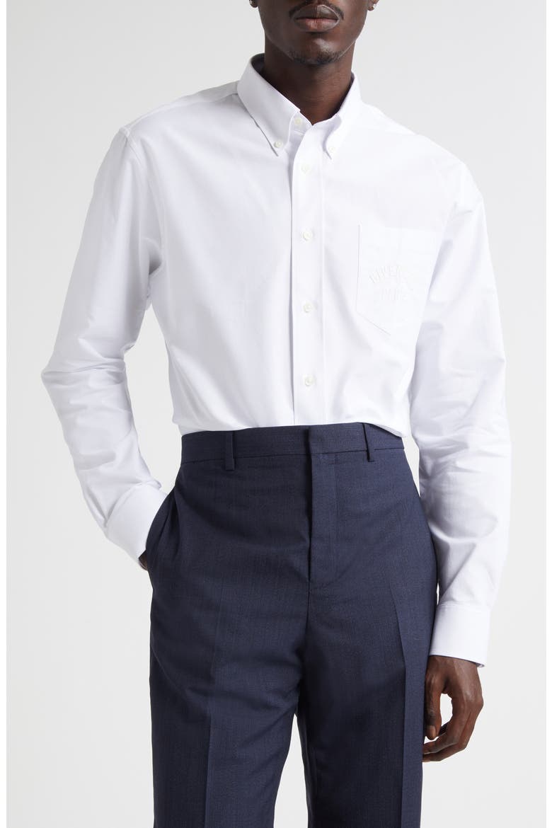 Paris Embroidered Classic Fit Cotton Poplin Button-Down Shirt, Main, color, WHITE