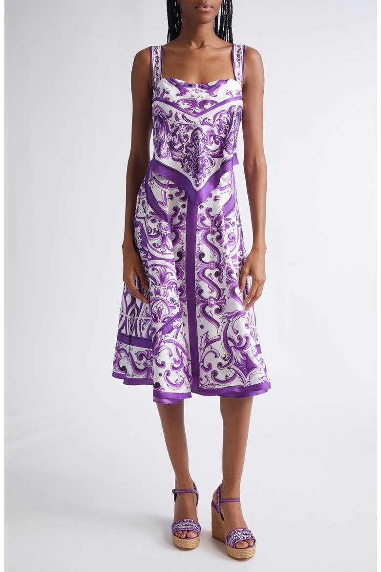 Majolica Silk Midi Dress, Main, color, HP5DQ MIX MAIOLICA L VIOLA