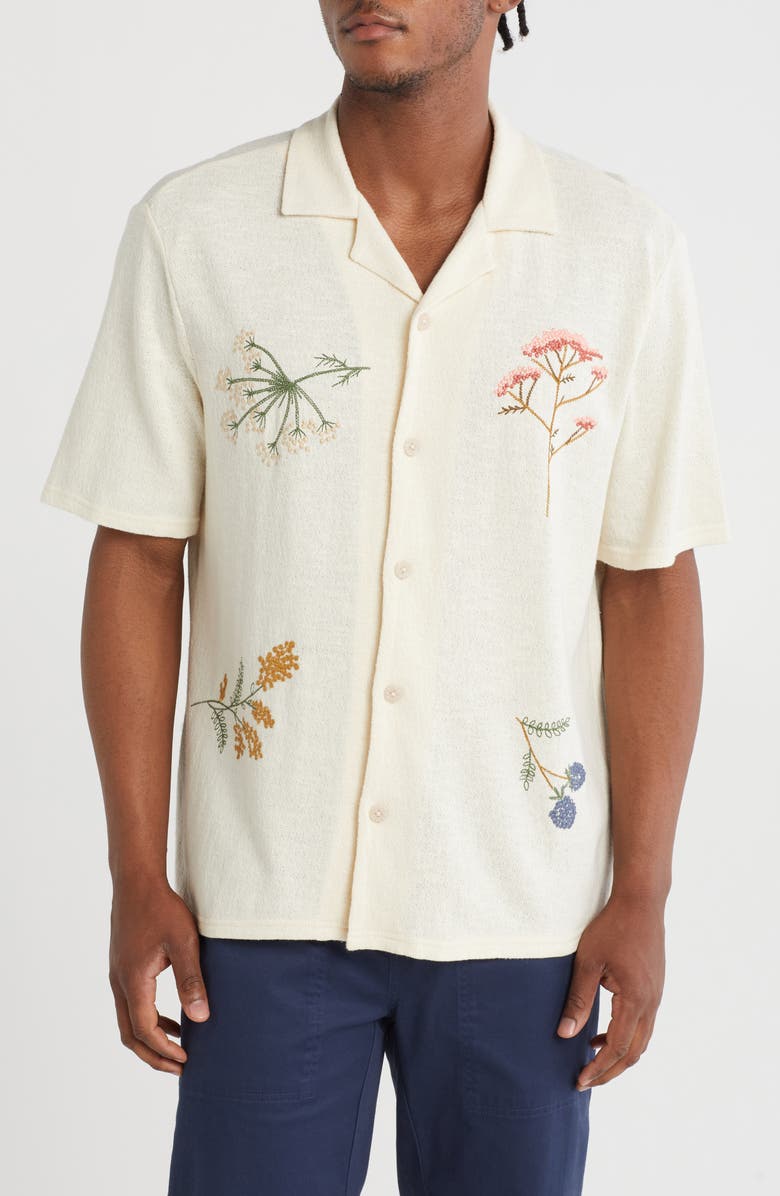 TRUTH Floral Embroidered Cotton Knit Camp Shirt, Main, color, 