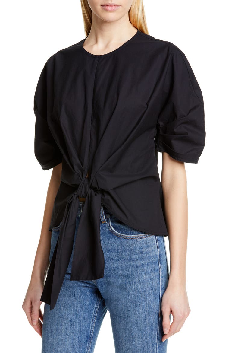 Tie Front Top, Alternate, color, BLACK