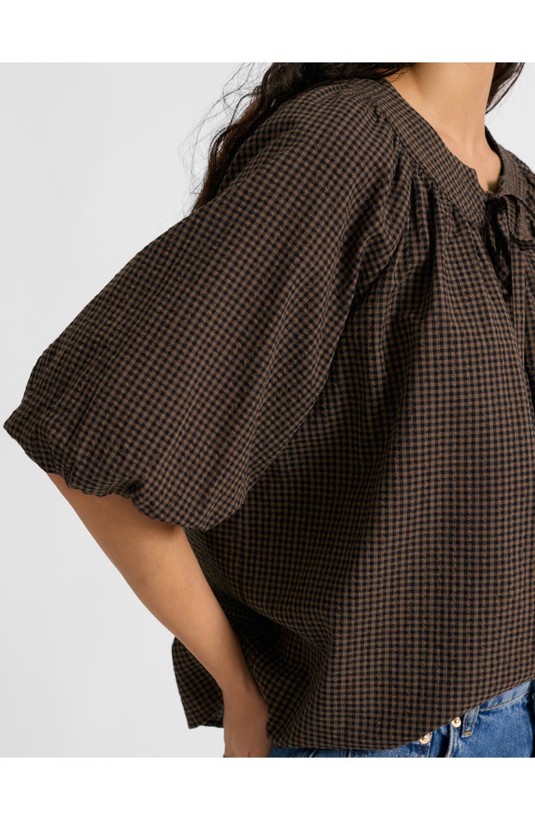Albaray Gingham Blouson Sleeve Top, Alternate, color, Chocolate