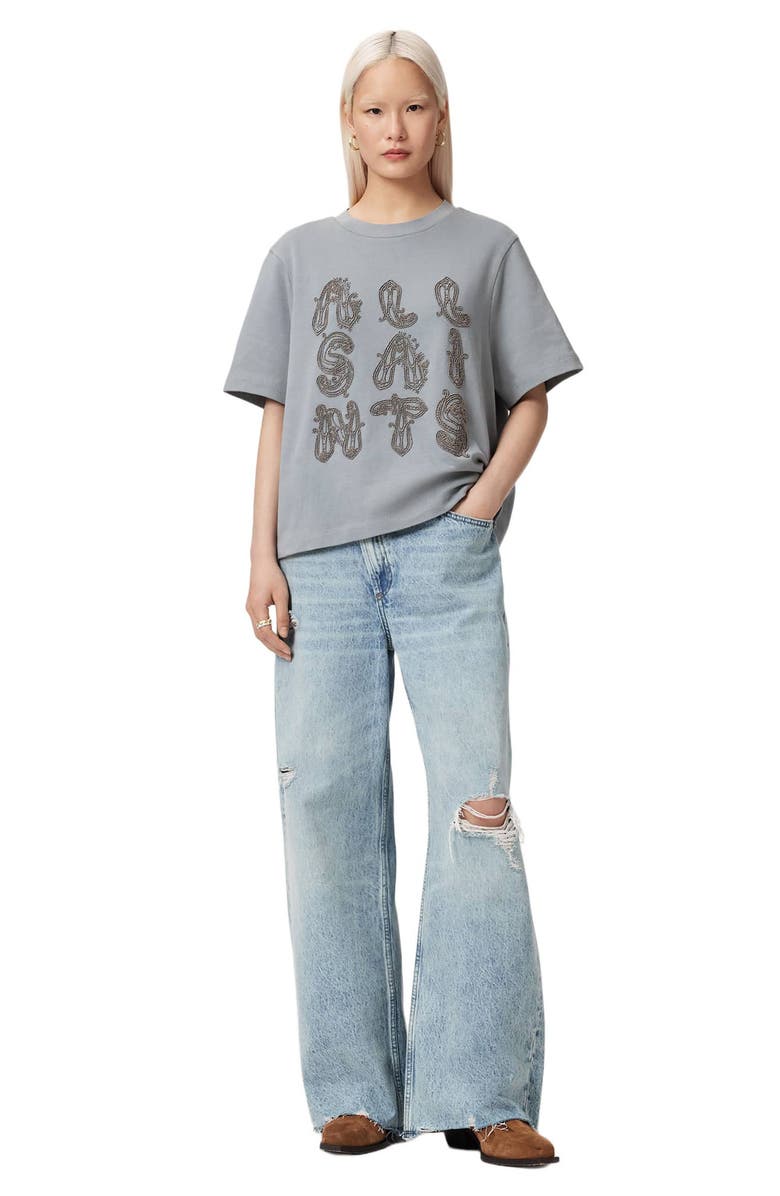 AllSaints Ella Lisa Beaded Cotton T-Shirt, Alternate, color, Quarry Blue