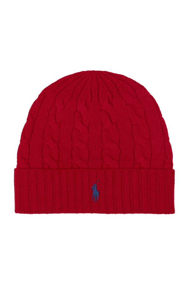 Cashmere Blend Cable Beanie, Main, color, Park Ave Red