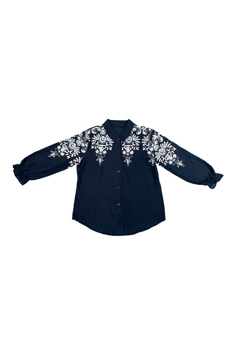 Floral Embroidered Cotton Blouse, Alternate, color, BLACK