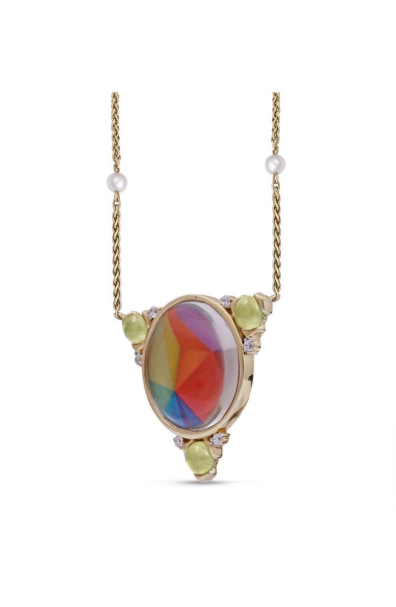 LuvMyJewelry Sprinkle of Color Prehnite Design Diamond Pearl Yellow Gold Plated Silver Necklace, Alternate, color, 