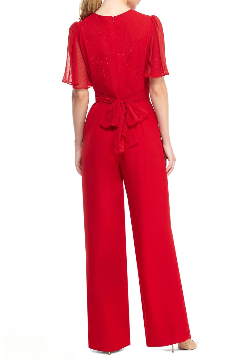 Brielle Clip Dot Chiffon Jumpsuit, Alternate, color, RUBY