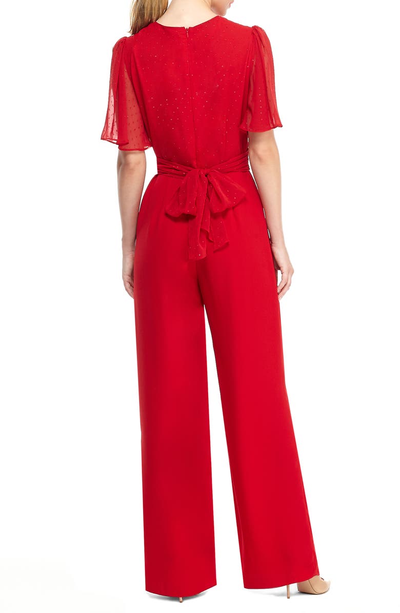 Gal Meets Glam Collection Brielle Clip Dot Chiffon Jumpsuit, Alternate, color,