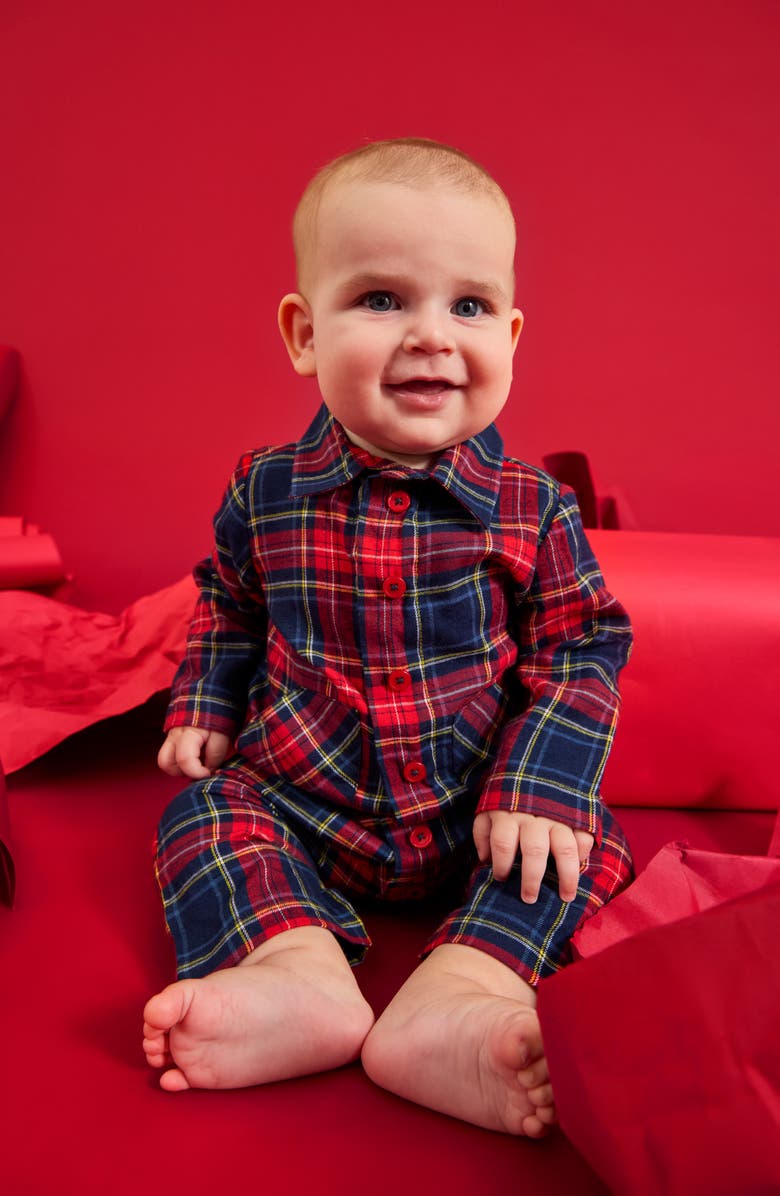 Magnetic Me Holiday Plaid Flannel Magnetic Romper, Alternate, color, Blue