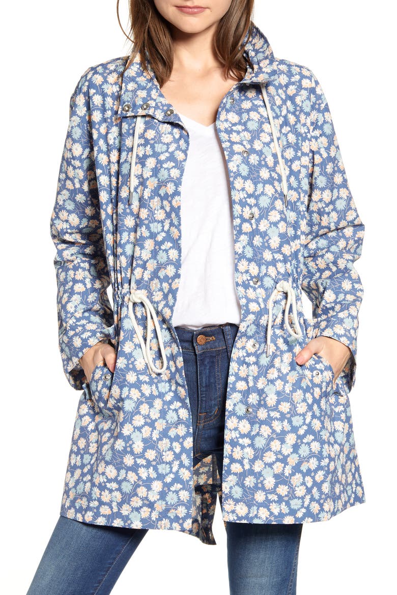 Ruffle Neck French Floral Raincoat, Main, color, BLUE MOON