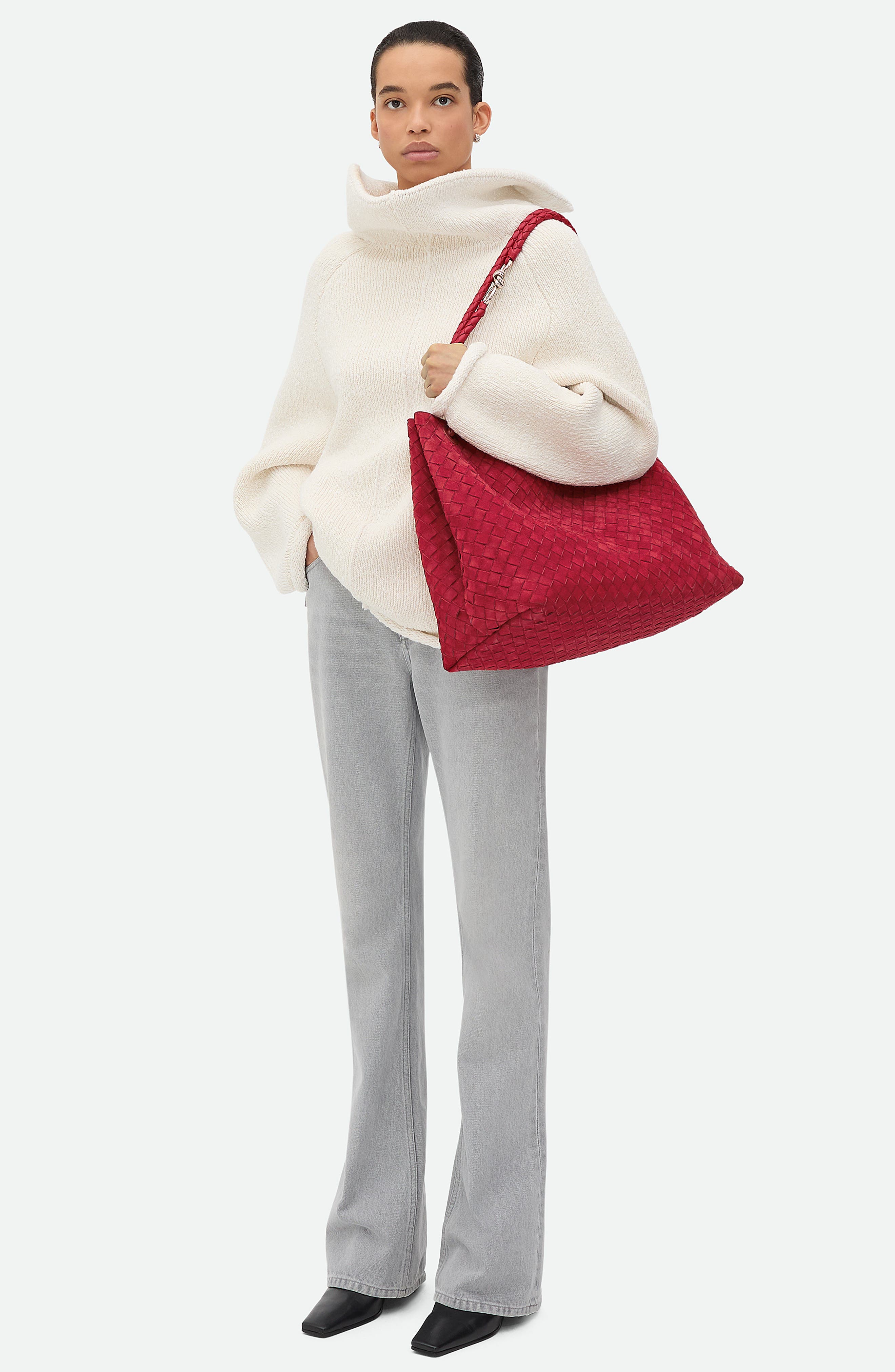 Large Andiamo Intrecciato Suede Tote, Alternate, color, NEW APPLE CANDY