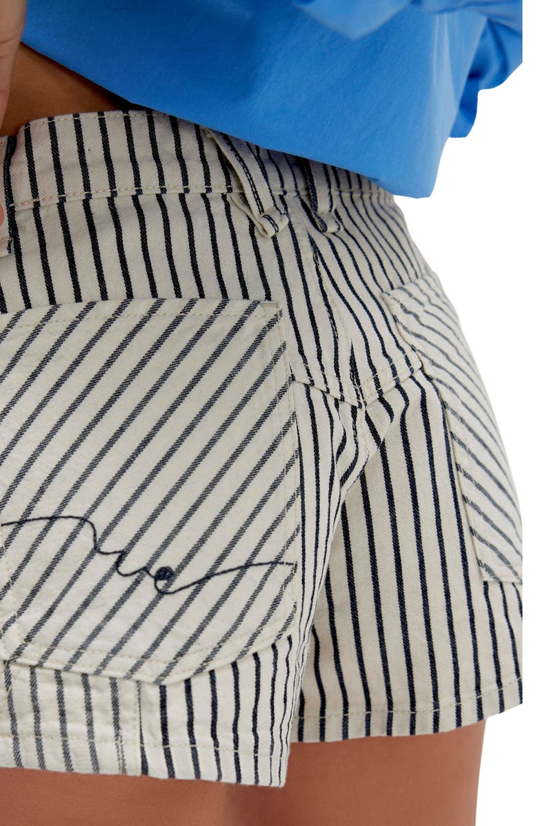 Free People Now or Never Stripe Denim Shorts, Alternate, color, Washed Railroad