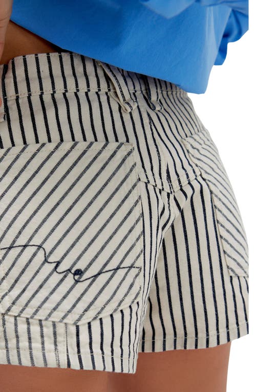 Free People Now Or Never Stripe Denim Shorts In Washed Railroad
