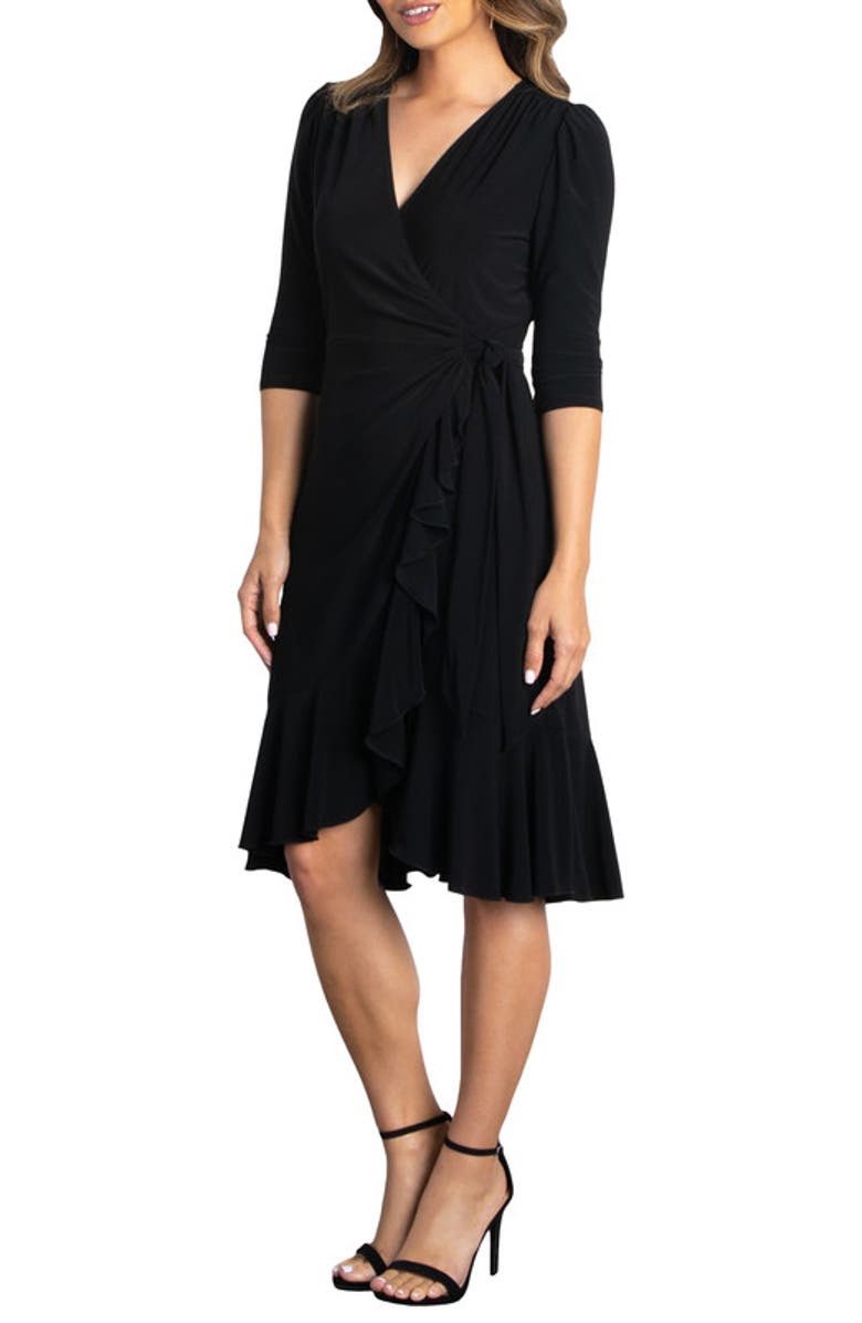 Kiyonna Whimsy Midi Wrap Dress, Alternate, color, Black Noir