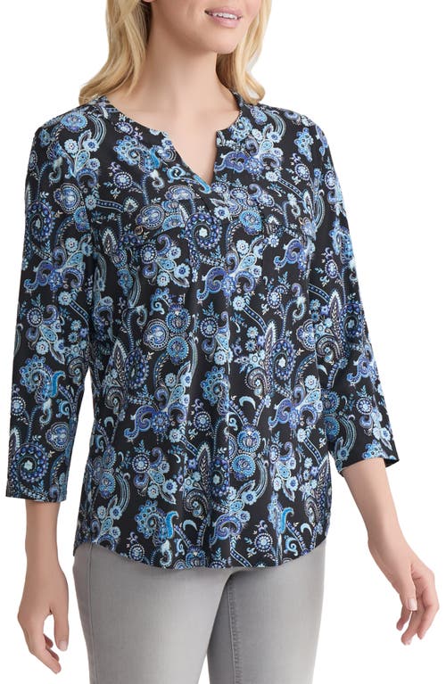 Jones New York Paisley Patch Pocket Crepe Popover Top In Blue