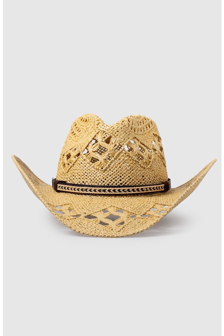Twister Canyon  Handwoven Straw Sun Hat - Bohemian Summer Cowboy Hat, Alternate, color, Ochre  / Brown