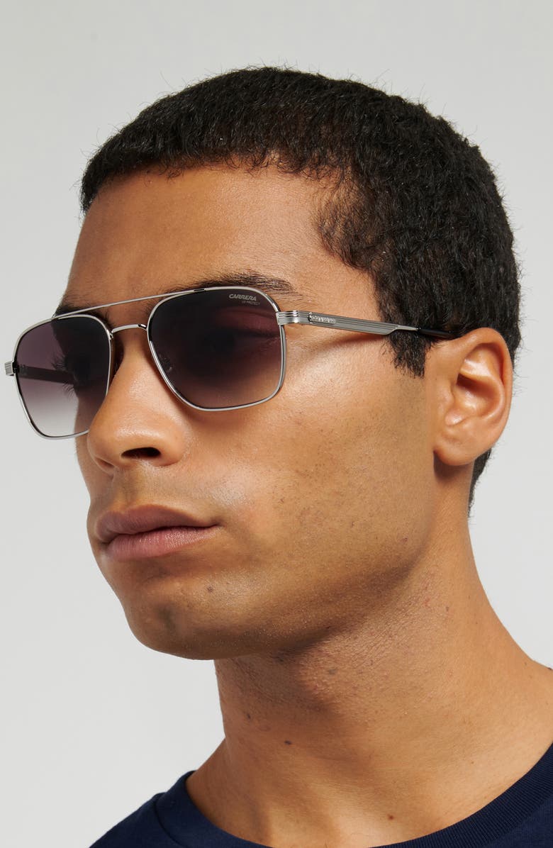 Carrera Eyewear 57mm Gradient Oversize Aviator Sunglasses, Alternate, color, Ruthenium Black/ Green Shaded