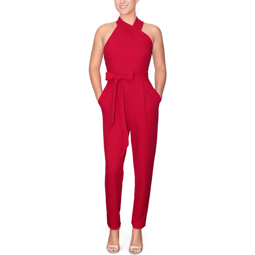 Rachel Rachel Roy Harland Crossover Halter Jumpsuit In Red