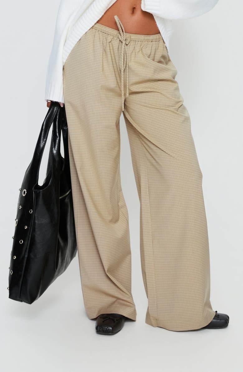 Princess Polly Ketrina Plaid Wide Leg Drawstring Pants, Alternate, color, Beige Plaid