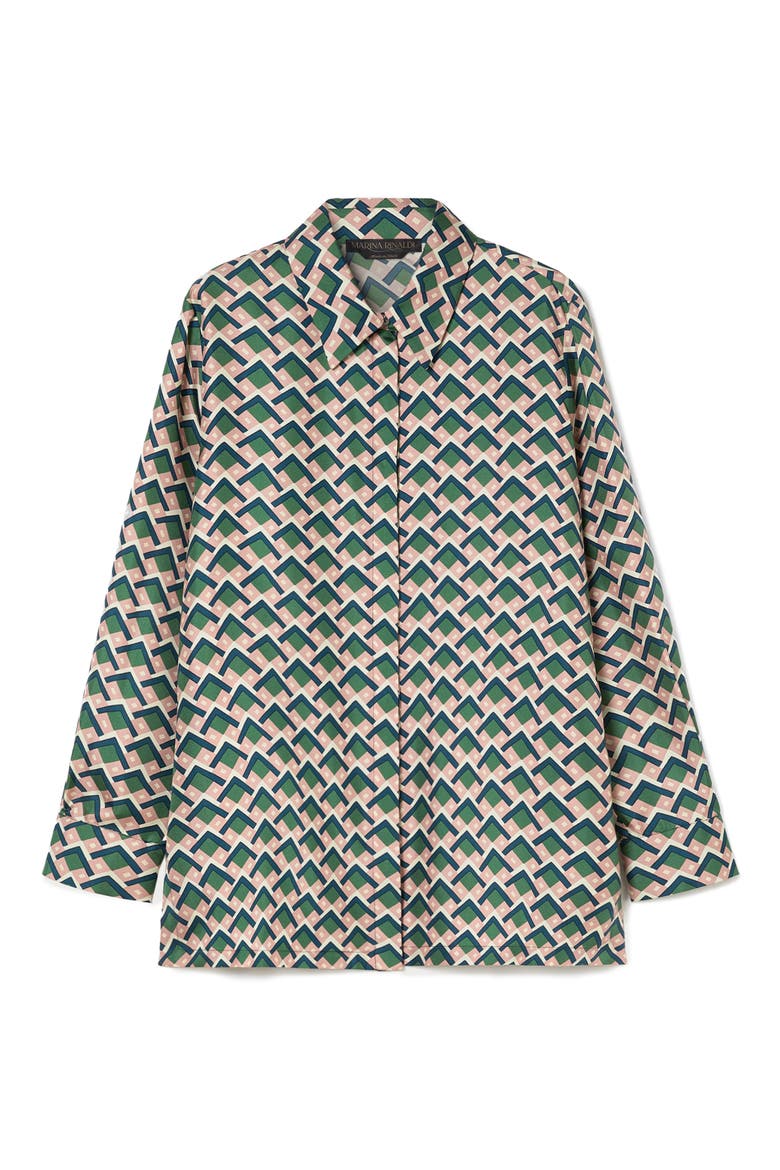 Yelina Geometric Print Silk Button-Up Shirt, Alternate, color, ULTRAMARINE