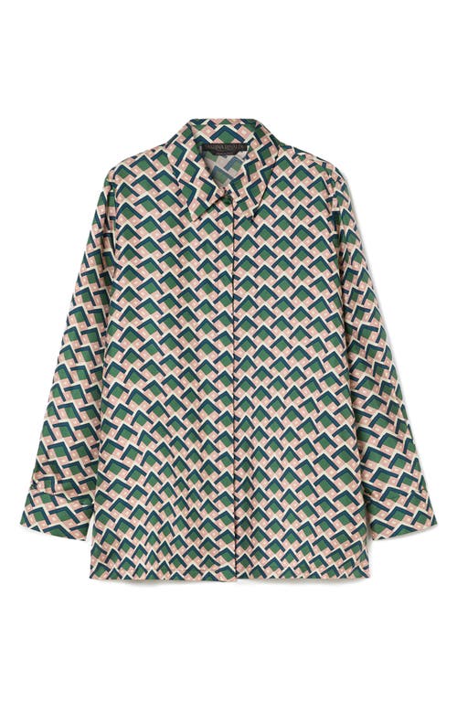 Marina Rinaldi Yelina Geometric Print Silk Button-up Shirt In Multi
