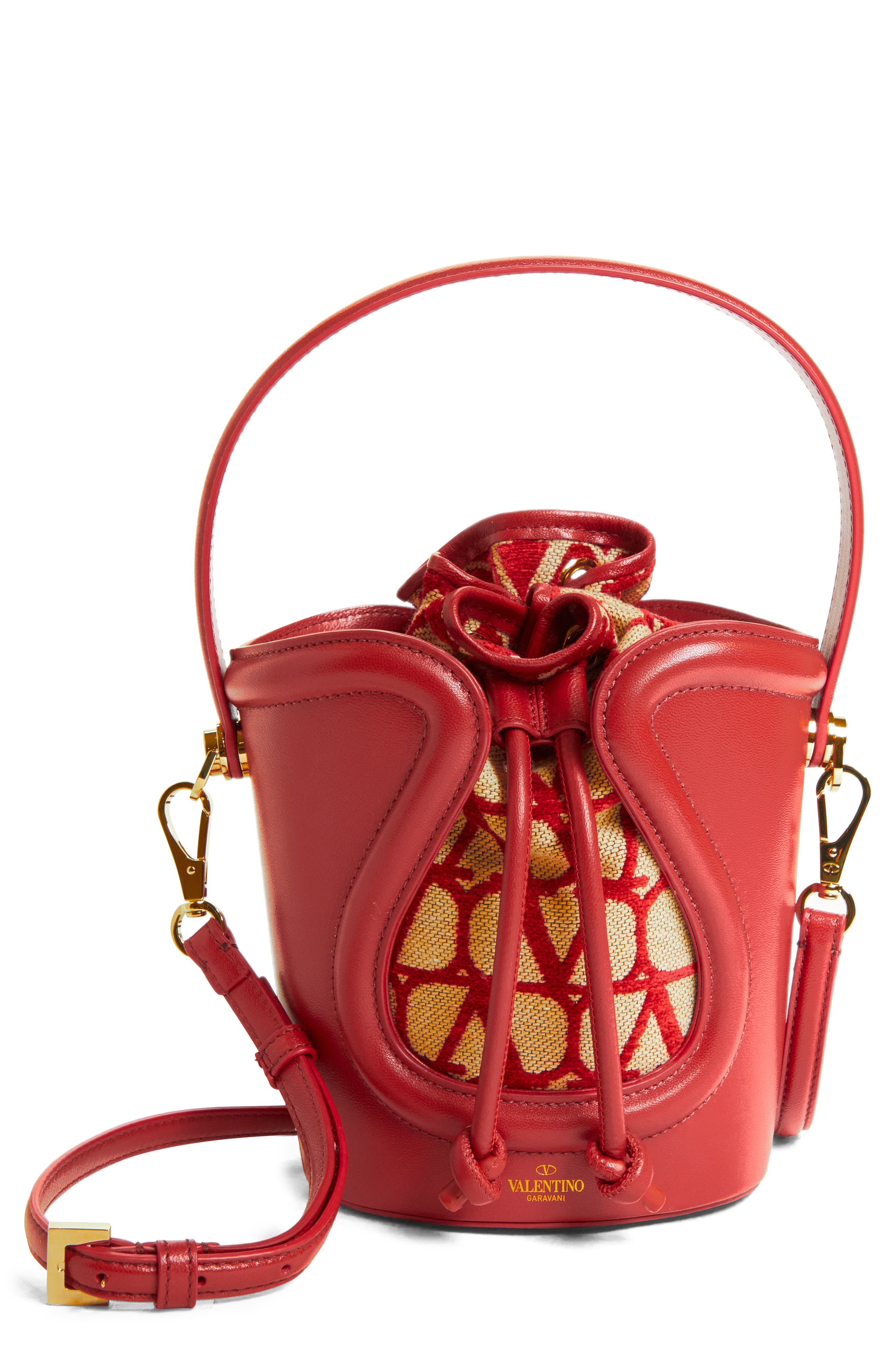 Valentino Garavani La Cinquième VLOGO Leather Bucket Bag, Main, color, 