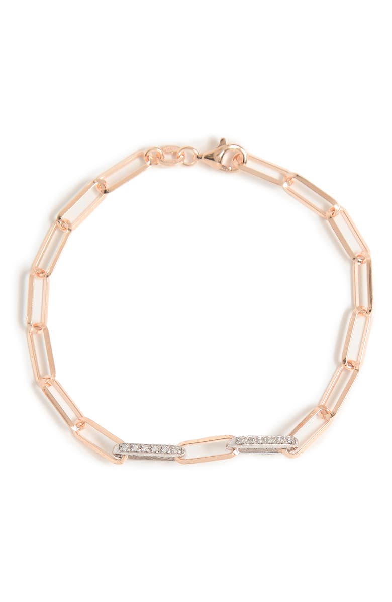 MESHMERISE Diamond Paper Clip Chain Bracelet, Main, color, Rose