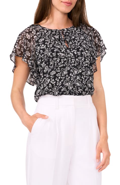 Tie Neck Flutter Sleeve Top