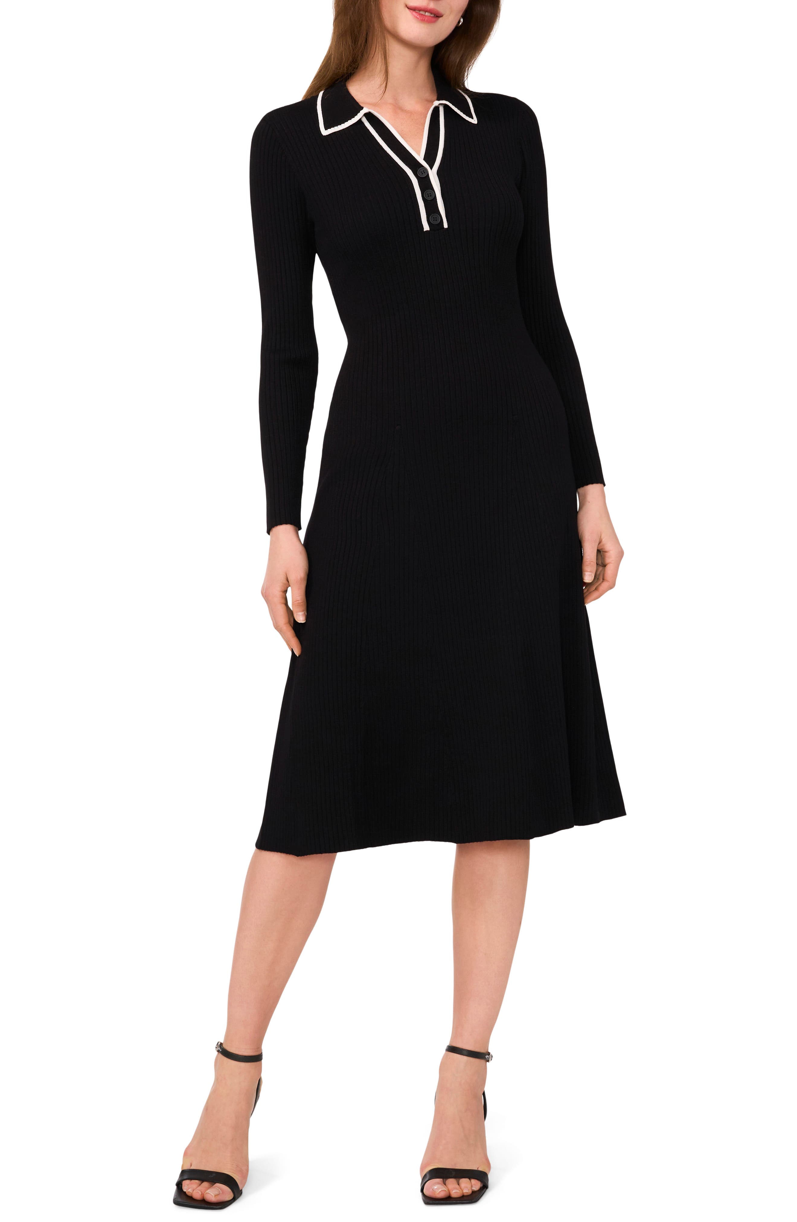 Halogen® Contrast Trim Long Sleeve Sweater Dress