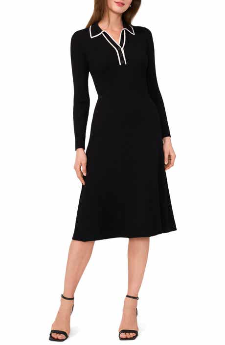 Halogen® Contrast Trim Long Sleeve Sweater Dress