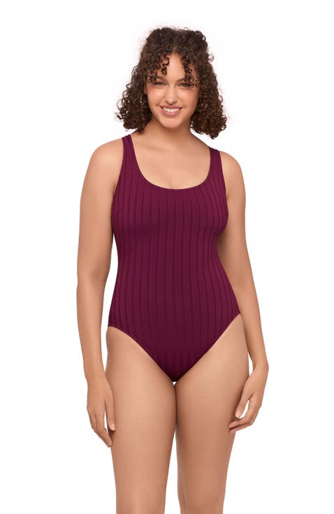 Smoothing and Sculpting Scoop Neck X-Back Wide Rib One-Piece Swimsuit