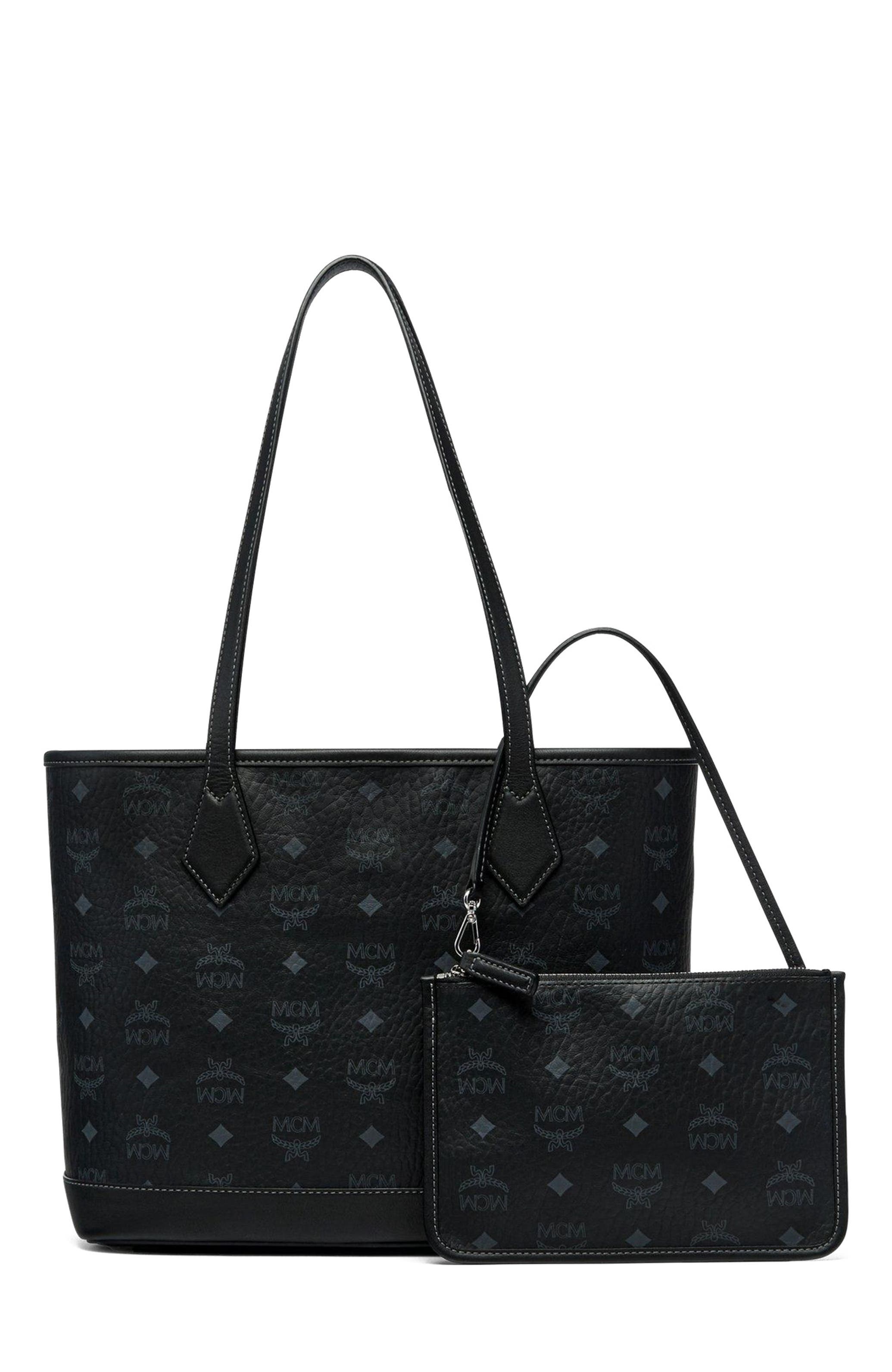 MCM New Small Liz Shopper in Visetos, Alternate, color, Black