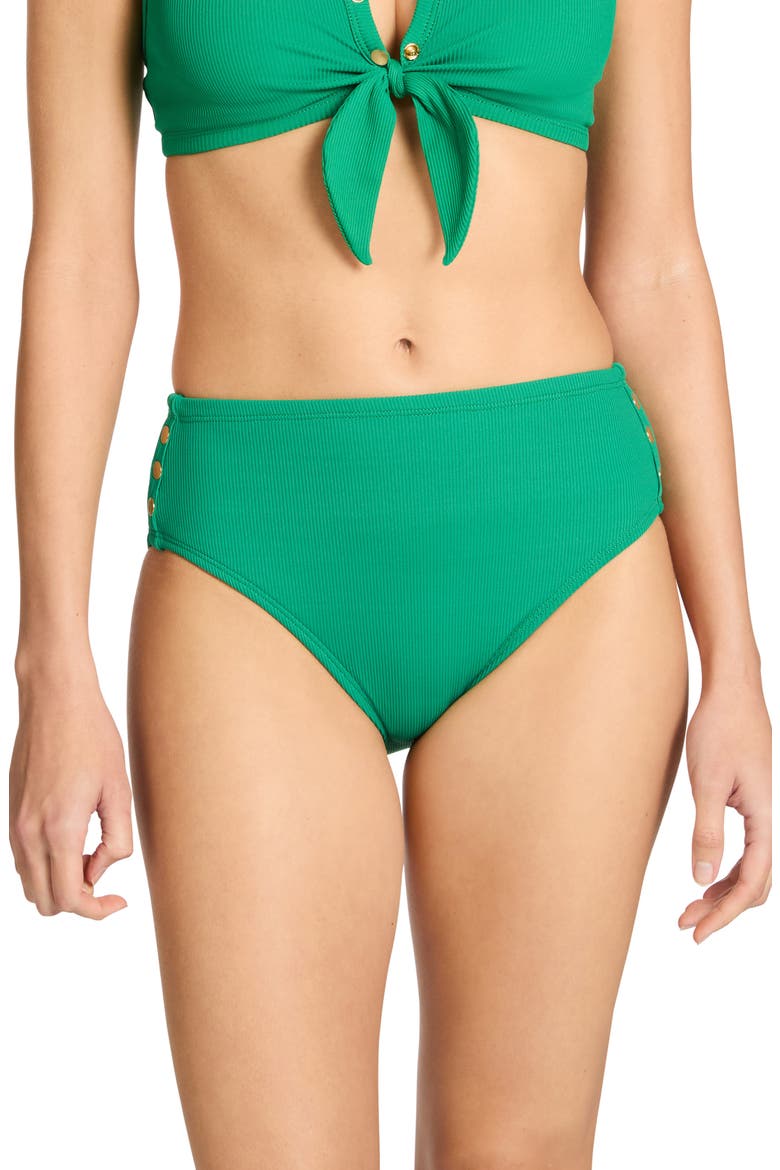 Amy High Waist Bikini Bottoms, Main, color, EMERALD