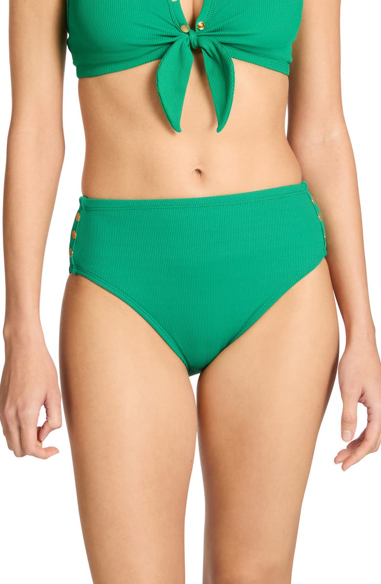 Robin Piccone Amy High Waist Bikini Bottoms, Main, color, Emerald