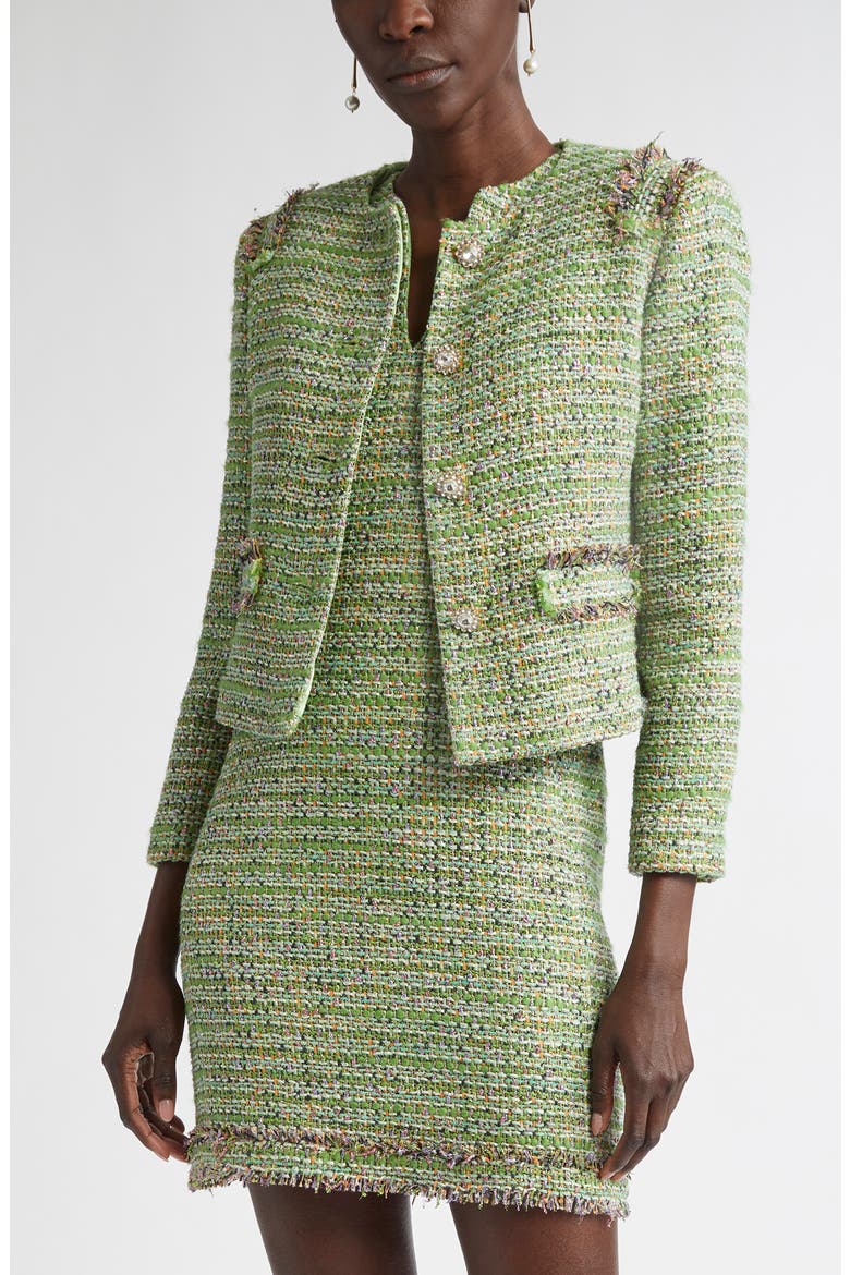 Arden Metallic Tweed Jacket, Main, color, JADE/ LIGHT JADE MULTI