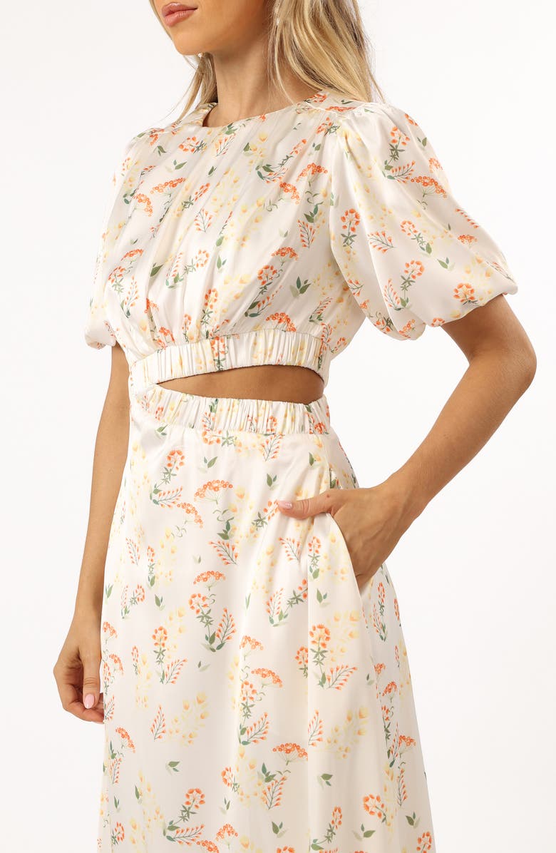 Petal & Pup Aminah Puff Sleeve Cutout Maxi Dress, Alternate, color, Yellow Floral
