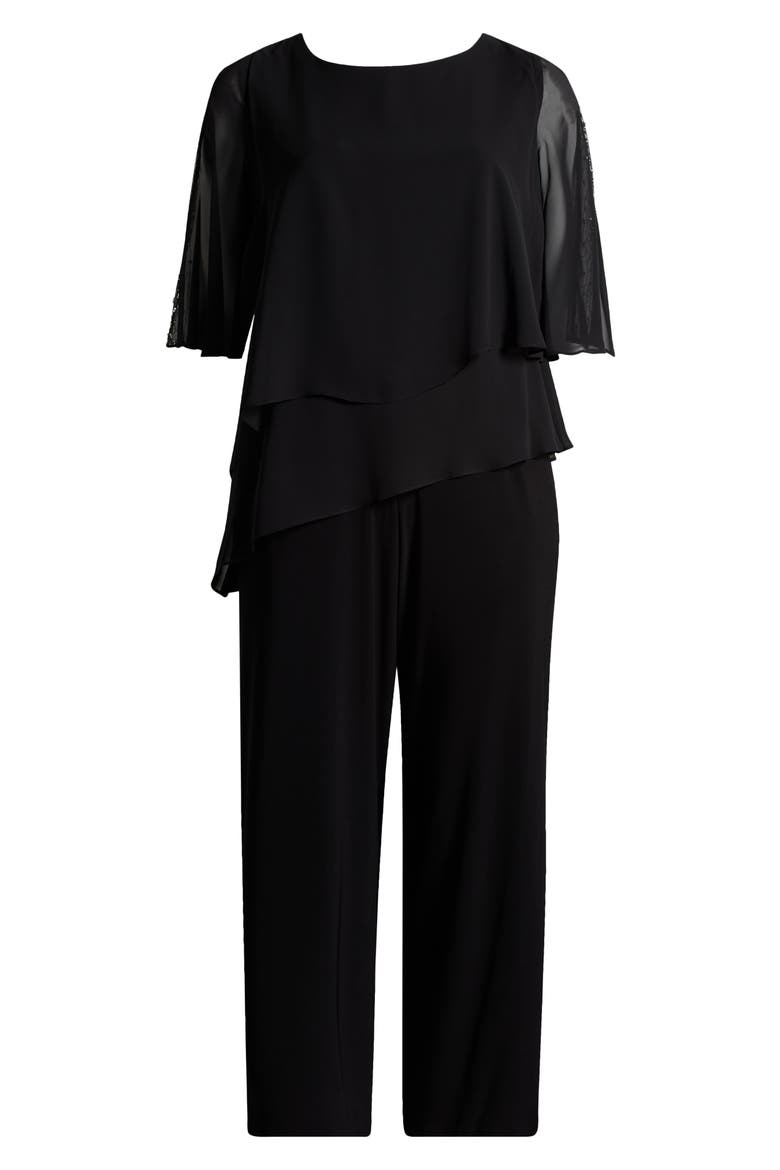 Sequin Detail Tiered Jumpsuit, Alternate, color, BLACK