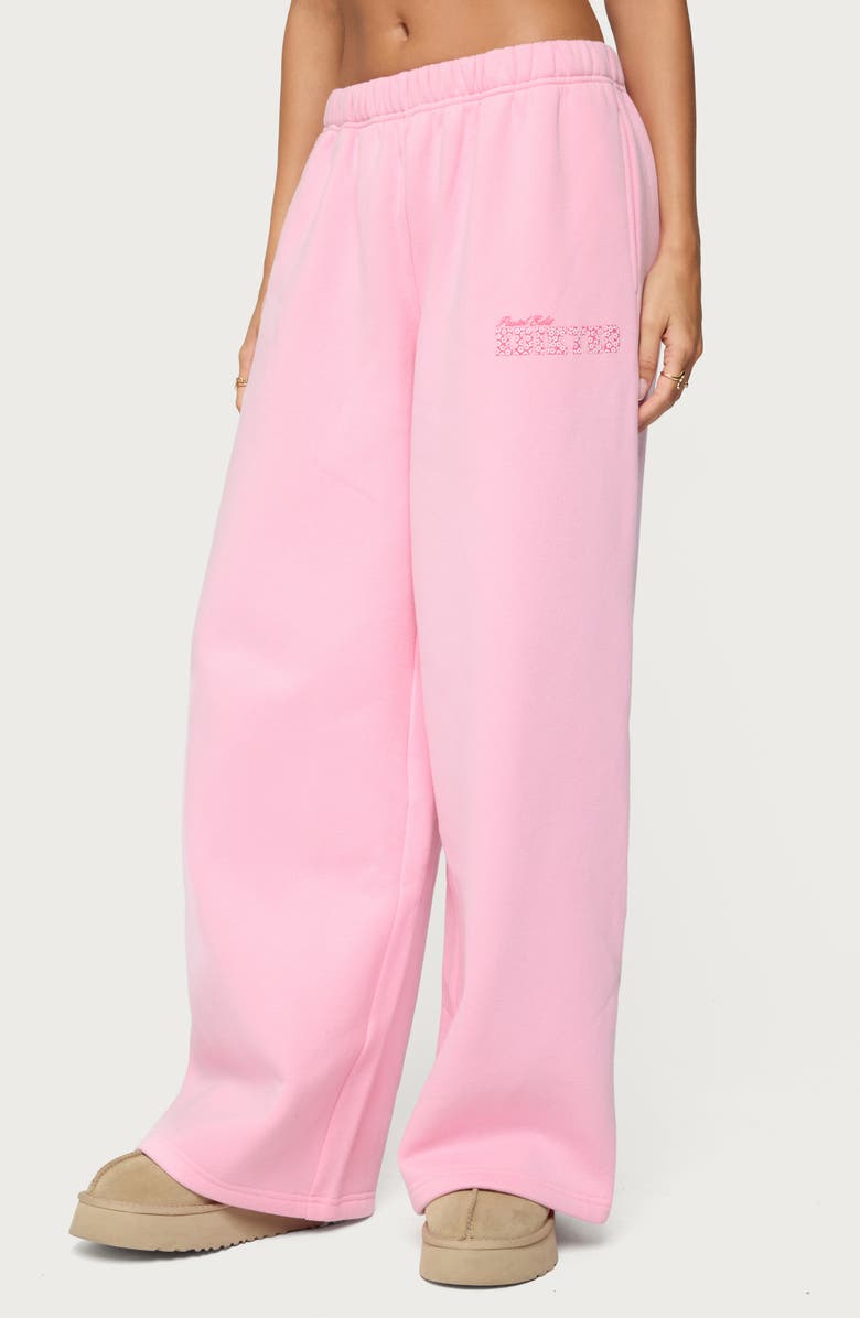 EDIKTED Pastel Edit Logo Wide Leg Sweatpants, Alternate, color, Pink