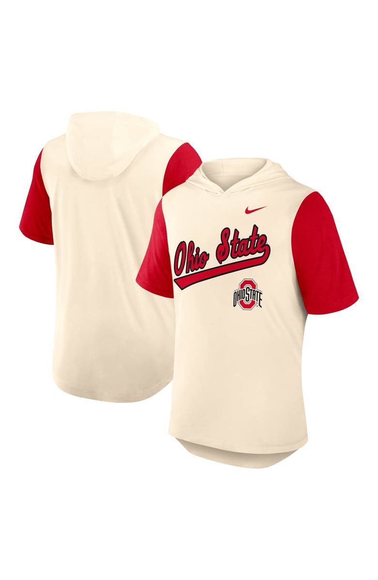 Nike Men's Nike Natural/Scarlet Ohio State Buckeyes Baseball Script Tri-Blend Performance Hoodie T-Shirt, Main, color, Natural