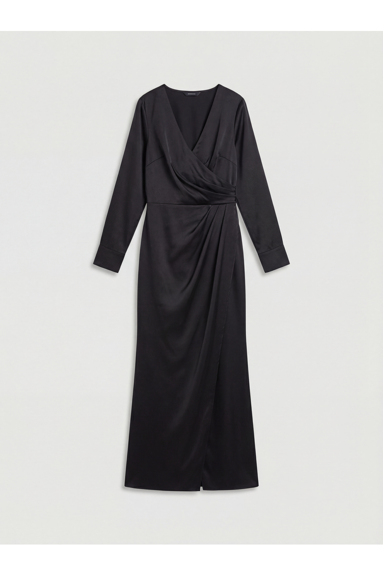 Ruched Satin Bridesmaid Dress, Alternate, color, Black