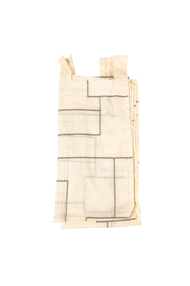 Modern Cotton Curtain Panel with Geometric Embroidery, Ivory and Black, Alternate, color, Ivory
